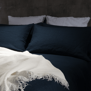 Linen Duvet Cover Deep Blue Pillows - endlessbay